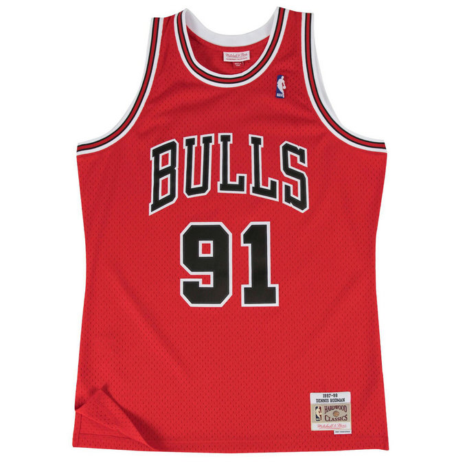 Maillot NBA Dennis Rodman Chicago Bulls 1997-98 Road Swingman Mitchell&Ness Rouge