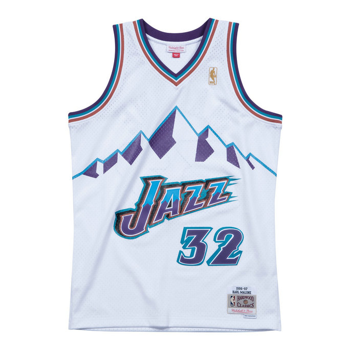 Maillot NBA Karl Malone Utah Jazz 1996-97 Swingman Mitchell&Ness Domicile Blanc
